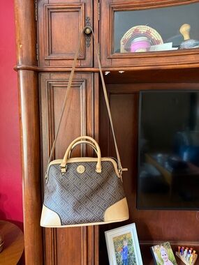 Liz Claiborne Brown & Tan Geometric Dome Satchel with Shoulder Strap